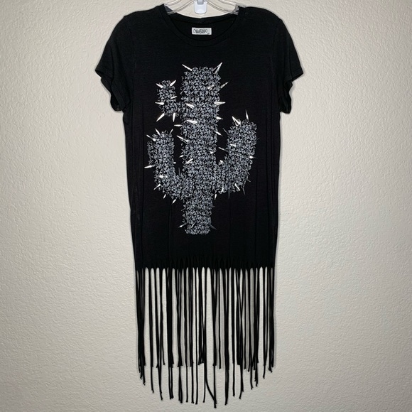 Lauren Moshi Spiked Cactus Silver Foil Fringe Tee